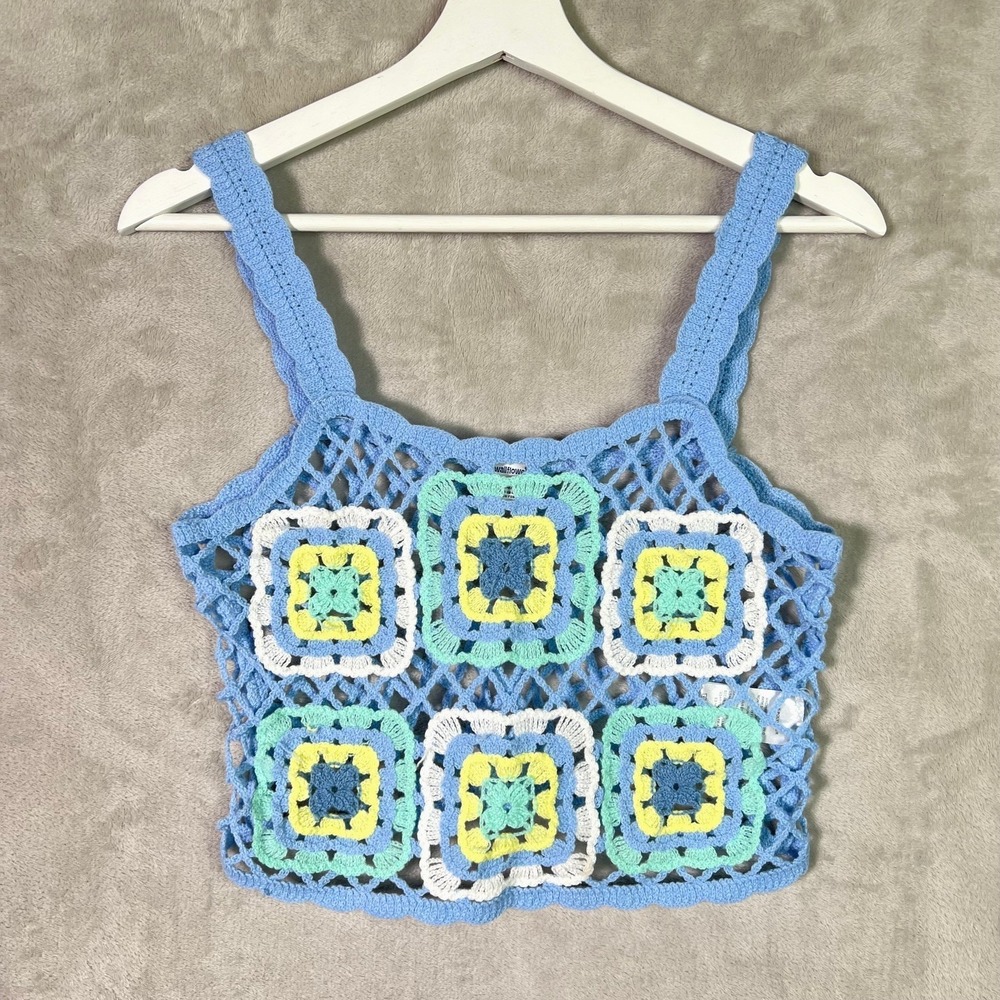 Wallflower Crochet Granny Square Tank Top S‎ Crop Hippie Boho Festival Beach